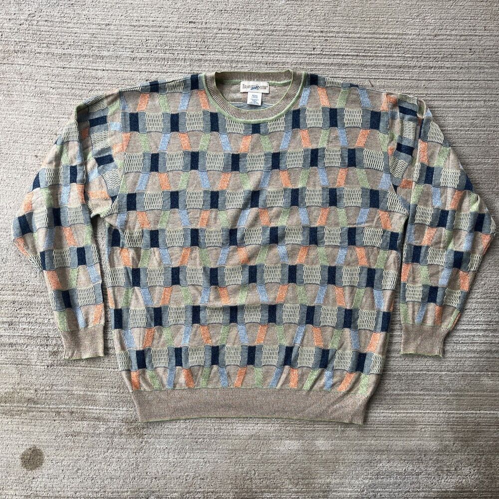 Vintage 90s Travel Smith 3D Textured Coogie Style Biggie Sweater Men’s Large